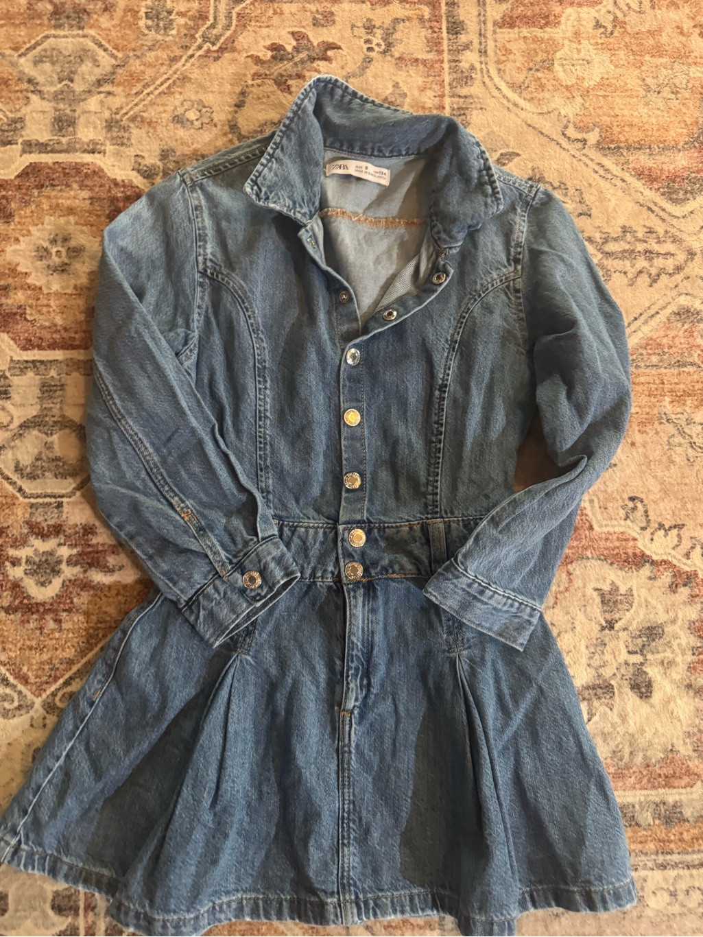 Zara Girls Blue Denim Button-Front Dress